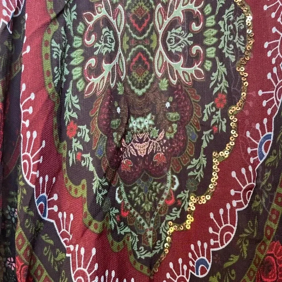 Zara Woman’s Small Sheer Blouse Paisley Colorful Print Sequins Velvet Collar - Picture 3 of 8